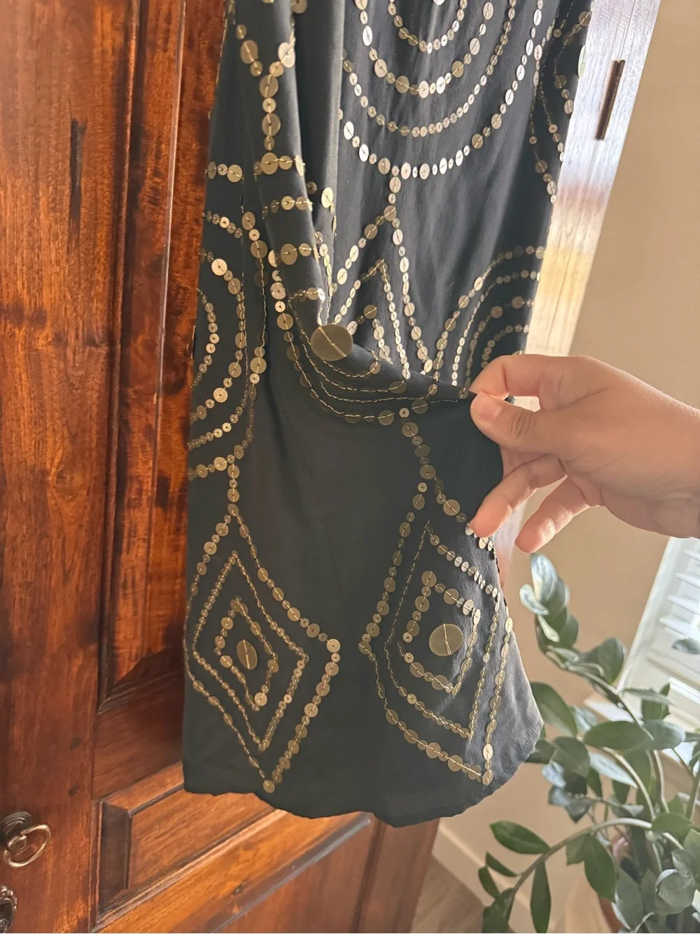 Shari Bodell Silk Sequin Black Dress